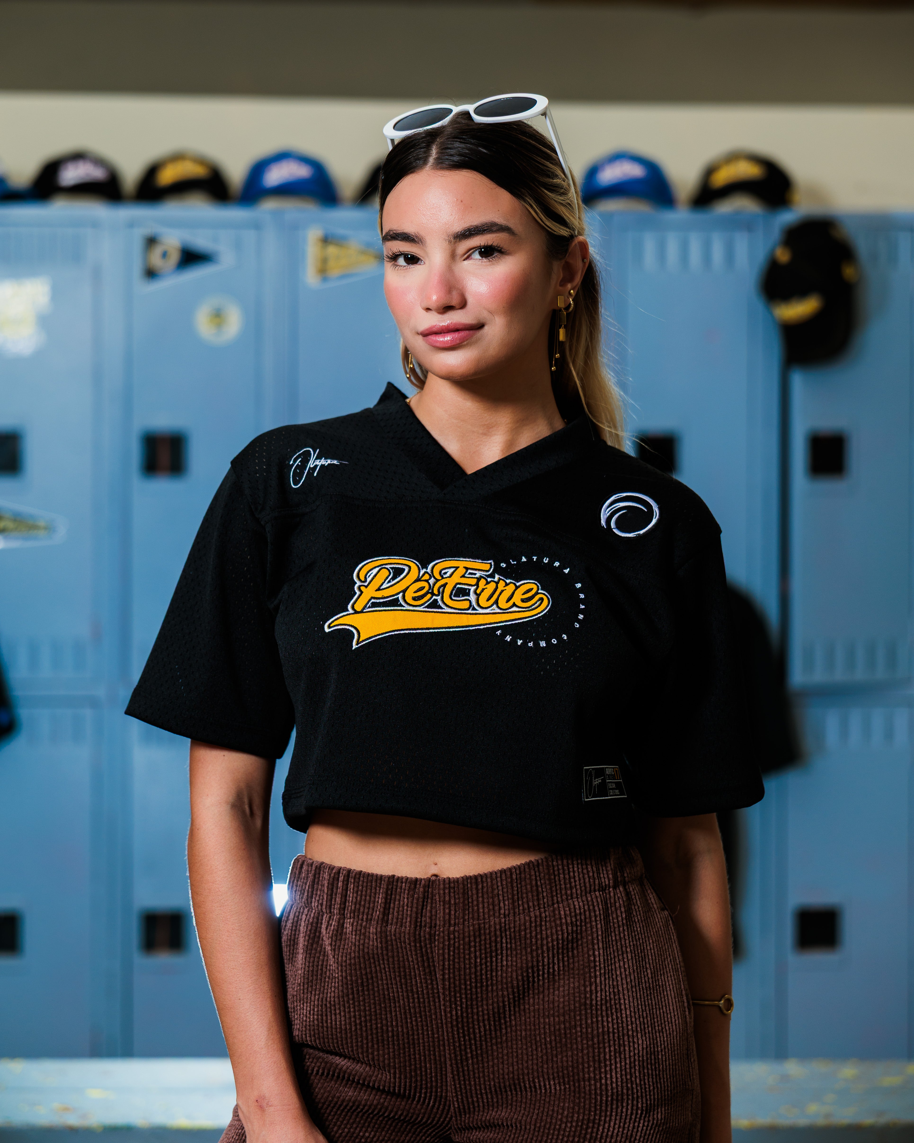 PéErre Clemente Edition Football Crop Top Jersey in Black/Yellow
