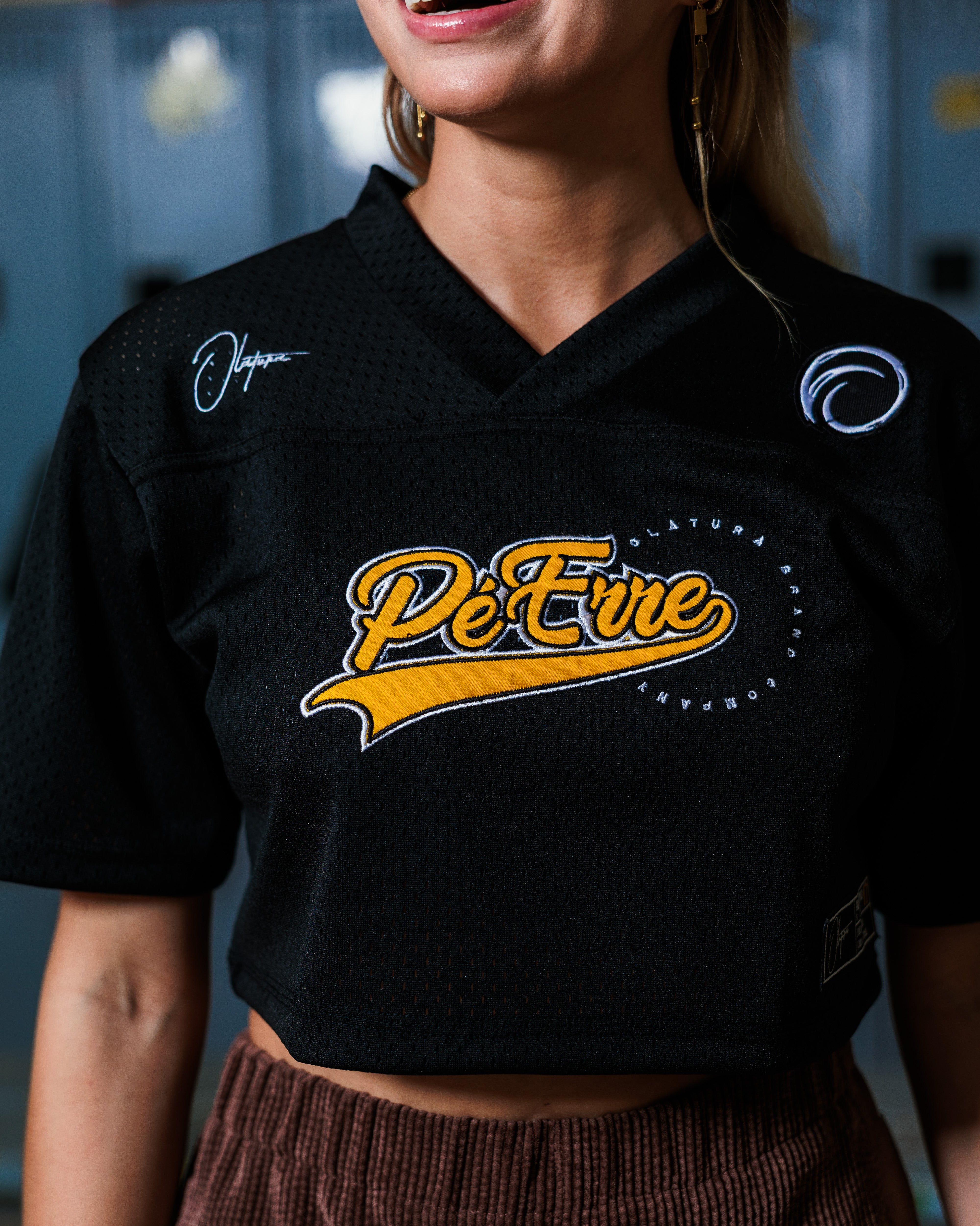 PéErre Clemente Edition Football Crop Top Jersey in Black/Yellow