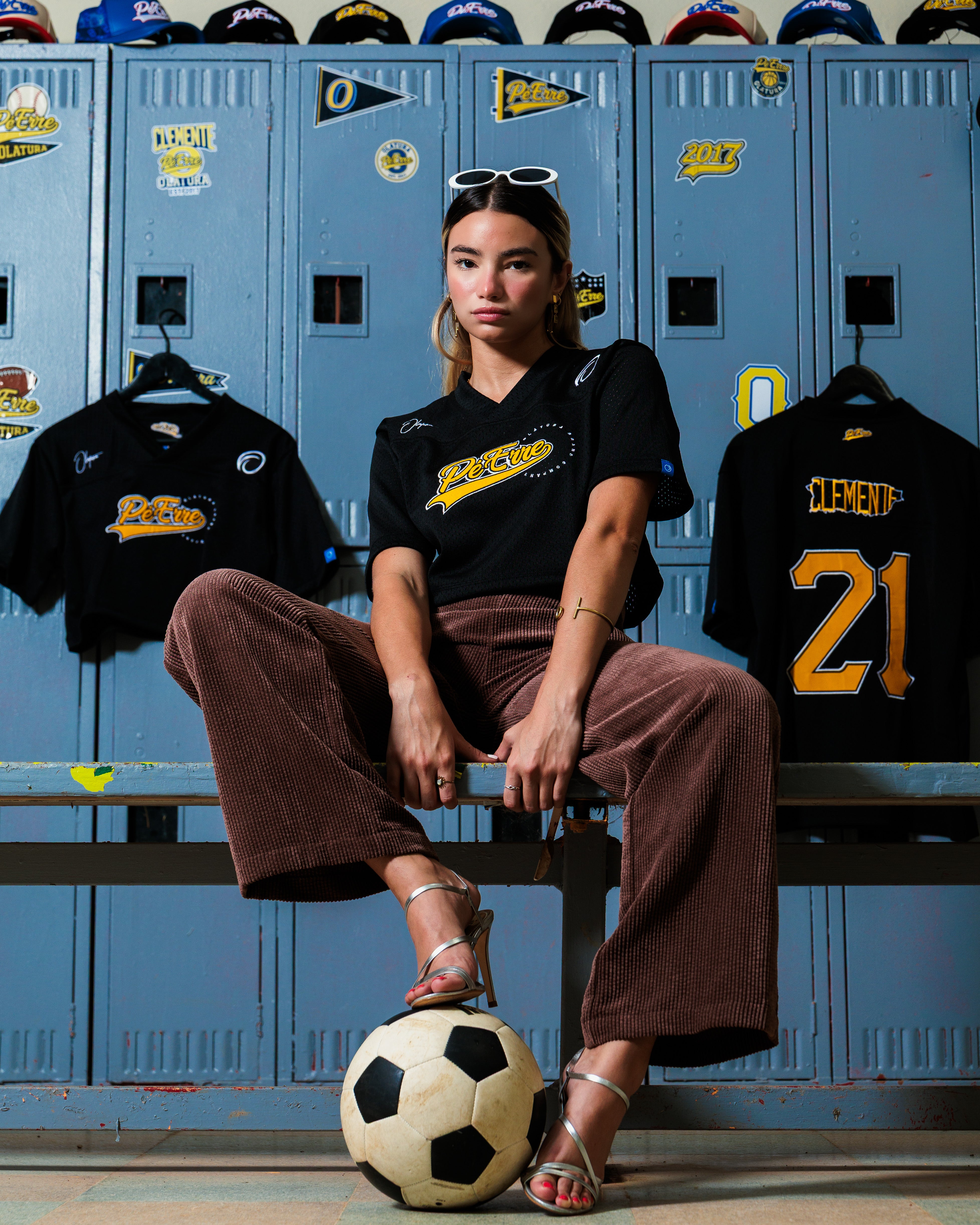 PéErre Clemente Edition Football Crop Top Jersey in Black/Yellow